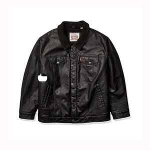 NEW Levi's Men's Sherpa-Trim Faux-Leather Black Trucker Jacket sze XXL